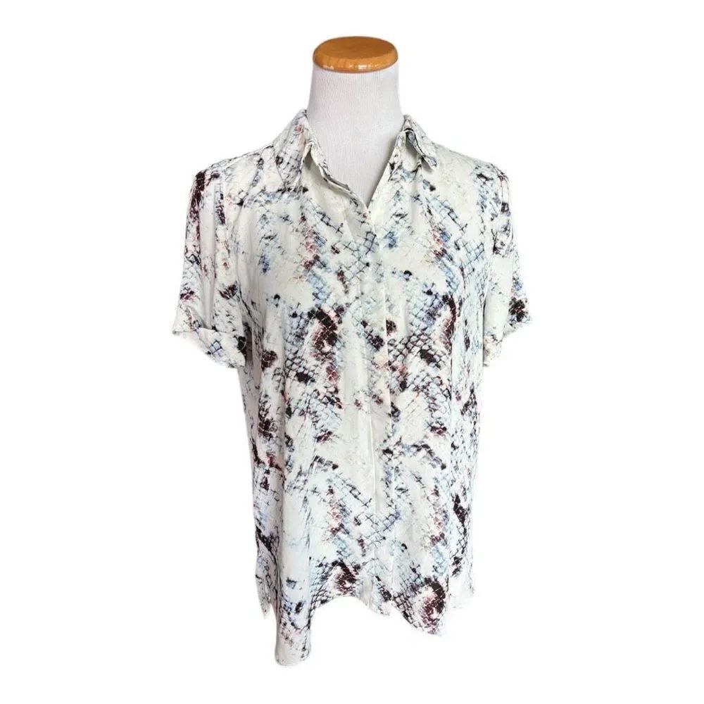 Womens Cynthia Rowley Snakeskin Print Flowy Button Down Shirt Top - Sz L